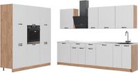 Vicco Complete keukeneenheid Fame-Line, Wit Landhuis/Goudkleurig Eiken, 460 cm, WB Marmer