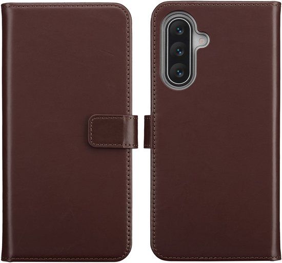 Selencia Hoesje - Echt Lederen Bookcase - Bruin - Geschikt voor Samsung Galaxy A17 (5G) / A17 (4G)