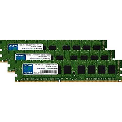 GLOBAL MEMORY 12GB (3 x 4GB) DDR3 1333MHz PC3-10600 ECC DIMM RAM Kit