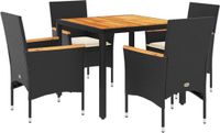vidaXL 5-delige tuinset met kussens, zwart, polyrotan, acaciahout
