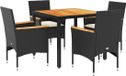 vidaXL 5-delige tuinset met kussens, zwart, polyrotan, acaciahout