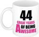 Bellatio Decorations Shoppartners Bv Verjaardag 44 jaar Koffiemok Cadeau - Great years of being awesome - wit/roze - beker - Jubileum - voor dames - vrouwen