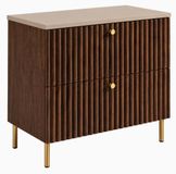 3xE living Meuble vasque 80 cm, chêne noyer/cachemire, pieds dorés, Bello