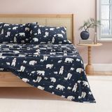 Great Bay Home Flanellen beddengoedset van 100% Turks katoen, diepe zakken, zachte lakens, warm, anti-pilling flanellen lakens (King, Navy Polar Bears)