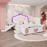 Rolipo Cartoon kinderbed 140x200 cm vlinder vorm met LED-verlichting, glijbaan/ladder, Polyurethanmateriaal (roze + wit)