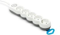 Garza Power stekkerdoos met 5 stopcontacten, met schakelaar, plat stopcontact, meervoudige stekker, 1,4 m, kinderbeveiliging, wit, designserie