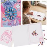 DISNEY Stitch Set créative de coloriage et d'écriture pour enfants, carnet + 12 mini-craies grasses