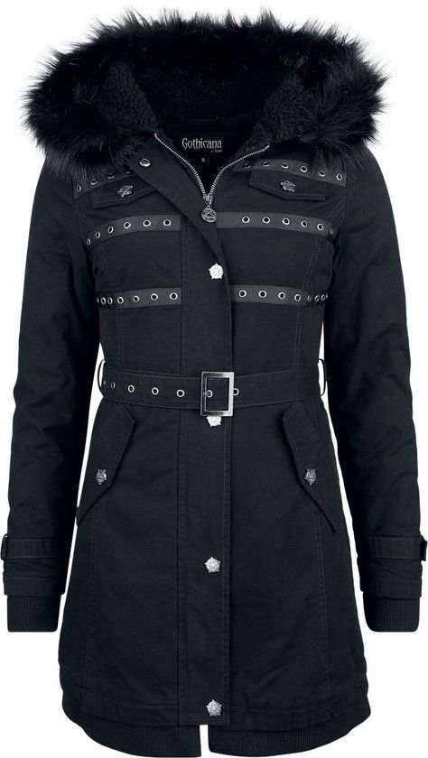 Gothicana by EMP Gothicana zwarte tussenseizoensjas met sierband - Dames - M