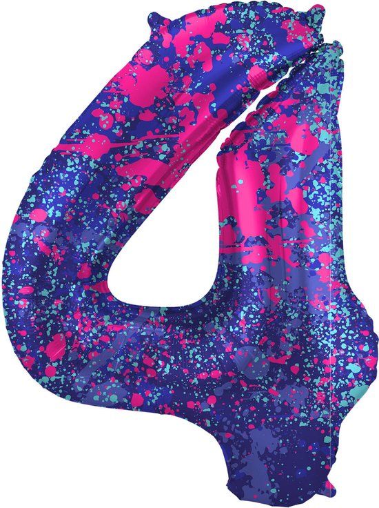 Folat Folieballon Cijfer 4 Paint Splash 86 cm