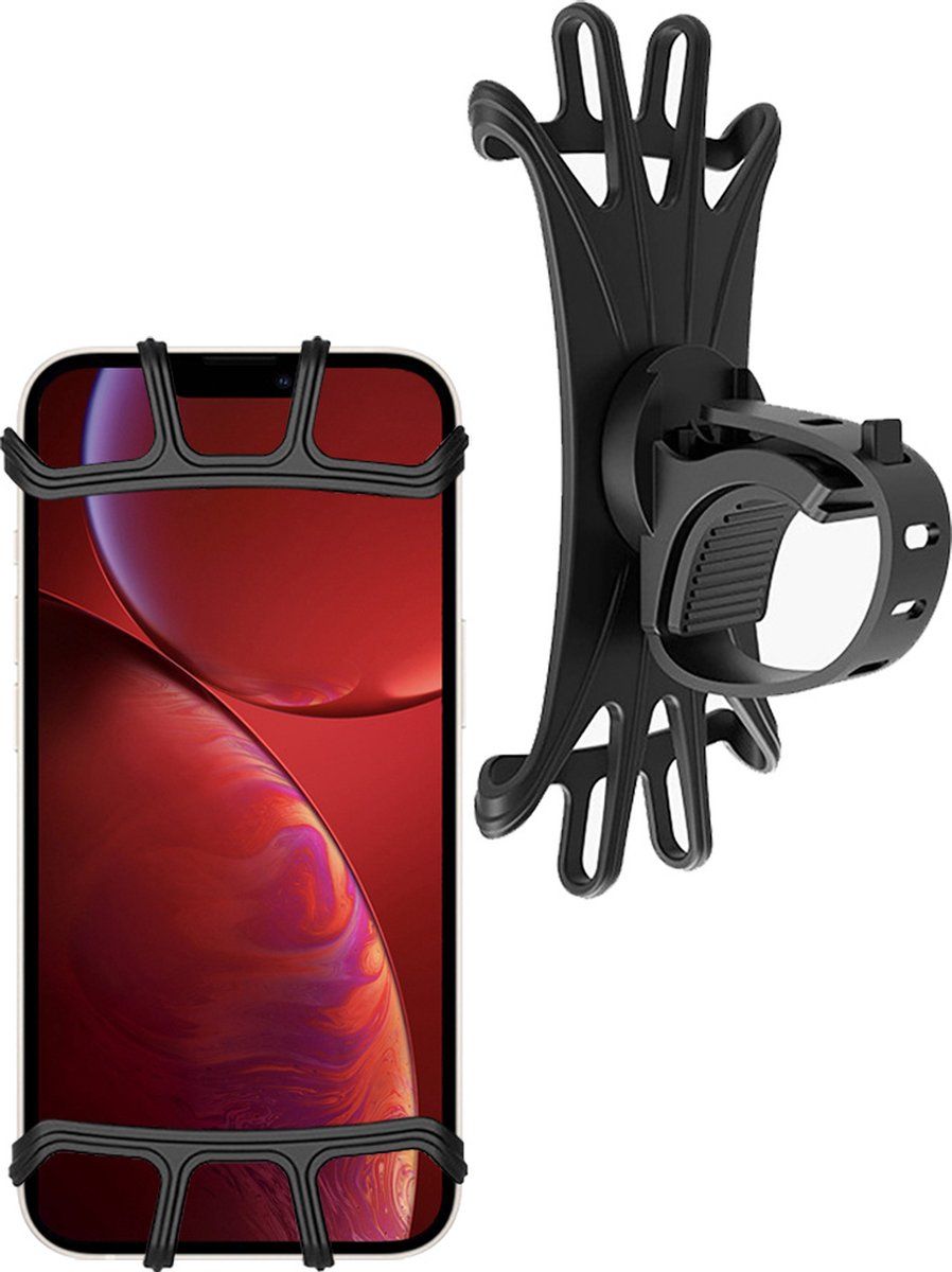 NoXx Telefoonhouder Fiets Universeel - Fiets Telefoonhouder Scooter - Mountainbike Telefoon Houder Siliconen - Zwart