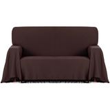 ECOMMERC3 Multifunctionele sprei van jacquard-stof met franjes, 180 x 260 cm, bruin