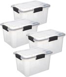 5Five opberg Box met deksel - 4x - Solutions Protect - 18 liter - 38 x 29 x 25 cm - kunststof - transparant - extra stevig