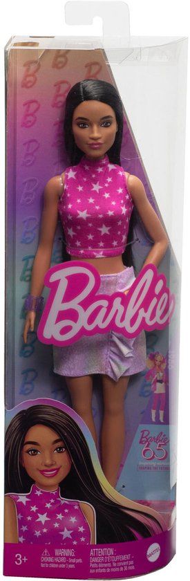 Top1Toys Barbie Fashionista pop met roze trui en donker haar