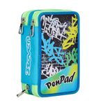 Seven Pen Pad etui met 3 vakken, blauw