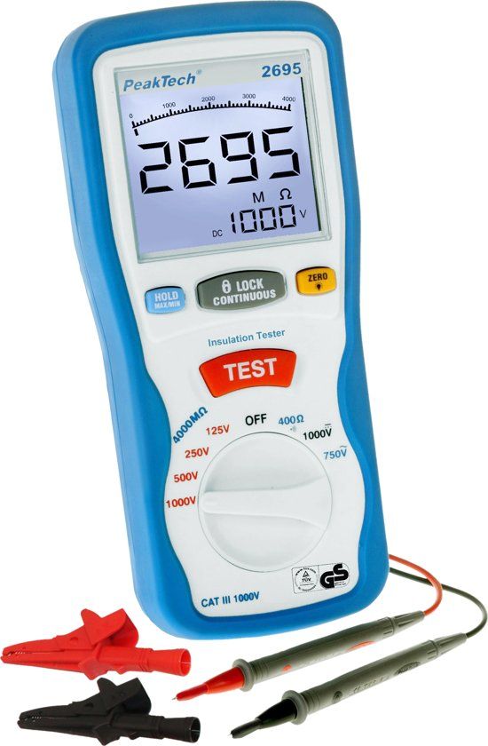PeakTech 2695 Digitale isolatietester - 125/250/500/1000 V; 4000 MΩ