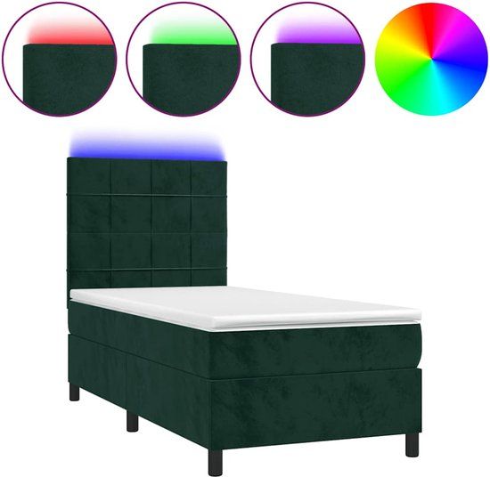 vidaXL Boxspring met matras en LED fluweel donkergroen 100x200 cm