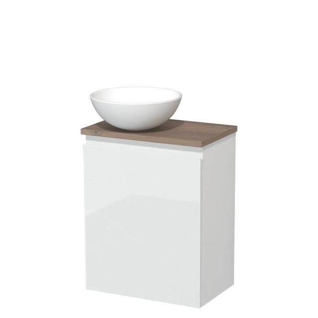Maxaro Toiletmeubel Modulo 41 cm - Hoogglans Wit - Middenbruin Eiken