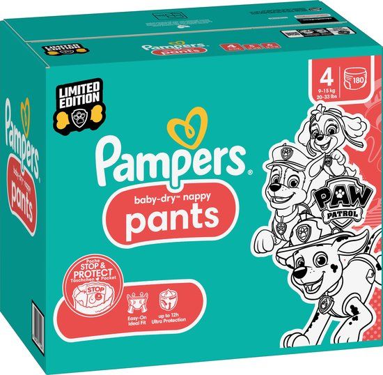 Pampers Baby Dry Maat 4 Maxi (9-15 kg) Paw Patrol - 180 Luierbroekjes - Maandbox