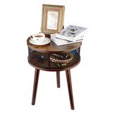 Himimi Ronde salontafel, woonkamertafel met legplank, moderne houten salontafel met metalen frame en houten plaat, eenvoudige montage, rustieke bruine kleur.
