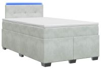 vidaXL Boxspringbed met matras en LED-verlichting, lichtgrijs, 120 x 200 cm, fluweel