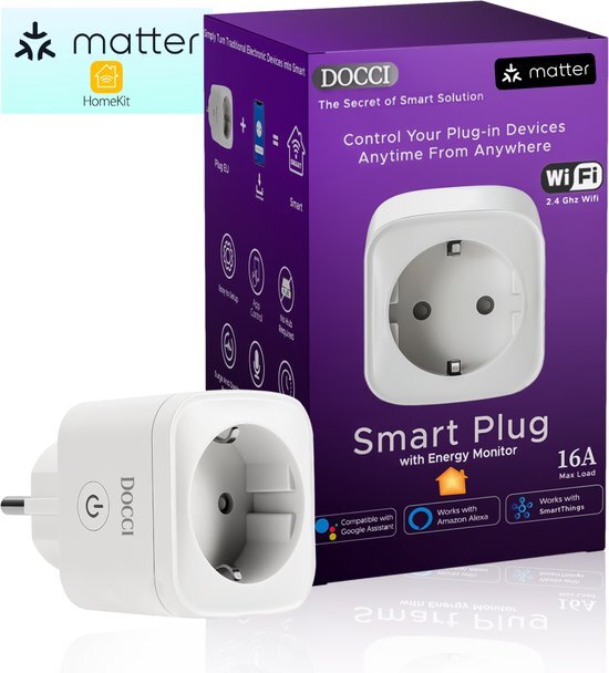 Docci Slimme Stekker - Smart Plug - Incl. Tijdschakelaar & Energiemeter