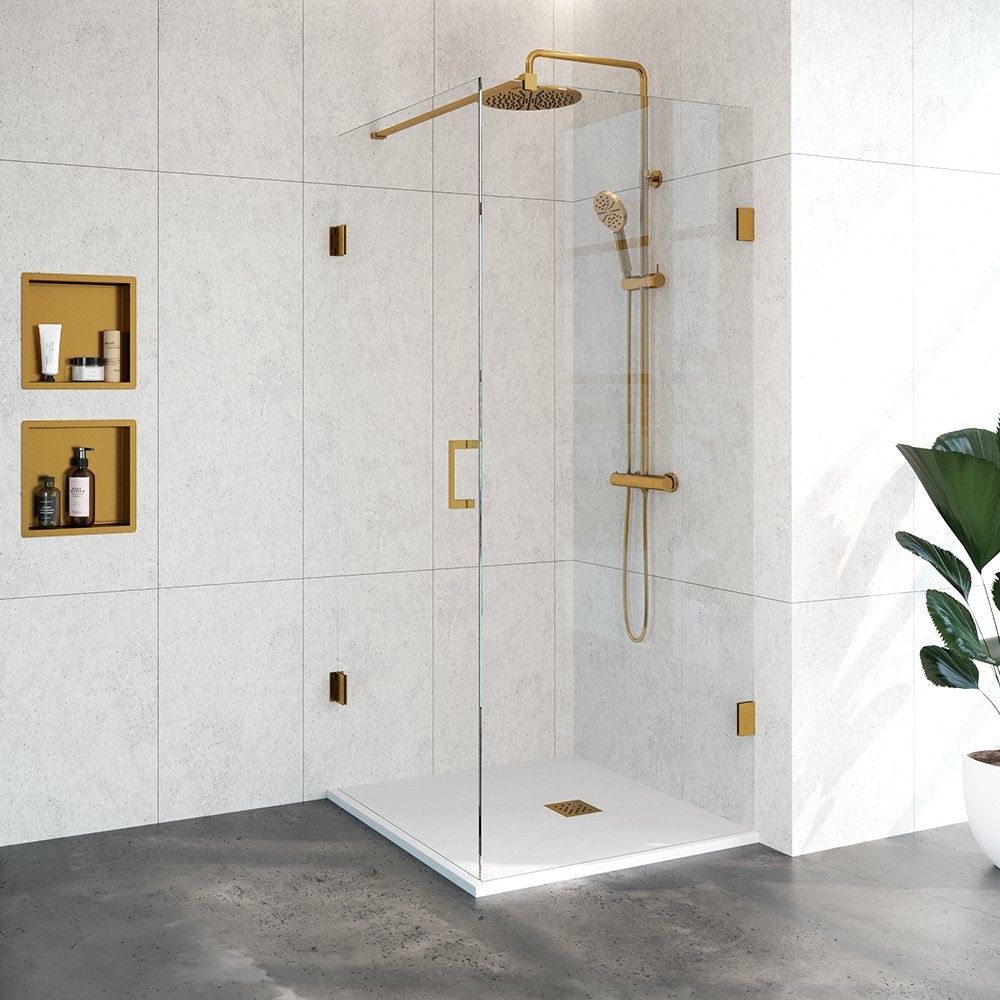 Tapo Creative vierkante douchecabine 2 delig 90x90 goud - 200cm hoog