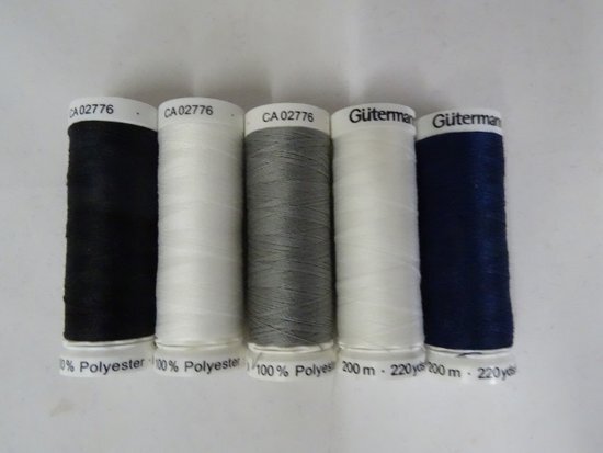 Gutermann GÃ¼termann allesnaaigaren 5 x 200 meter zwart/wit/offwhite/grijs/blauw