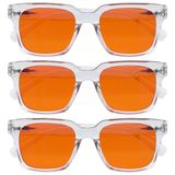 Opulize ERA slaapbril met 99,9% blauwlichtfilter Dames/Heren - Oranje Lenzen - Antireflectie & niet-verblindend - 3 Stuks - UV400 - Groot rechthoekig montuur - Nachtbril - Transparant