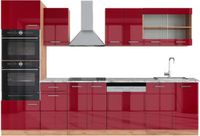 Vicco R-Line Unité de cuisine complète – 300 cm avec armoire haute, WB Marbre Rouge laqué brillant/chêne doré