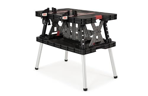 Keter Gereedschapsbank opvouwbaar Master Pro Serie Folding Work Table, kunststof, tot 450 kg belastbaar, inclusief twee 30 cm klemmen, weerbestendig, afmetingen: 91 x 55,5 x 75,5 cm