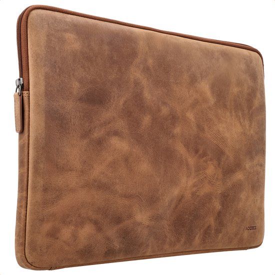 Accezz Leather Laptop Sleeve met rits - Cognac