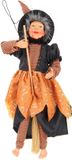 Creation decoratie heksen pop - vliegend op bezem - 40 cm - zwart/oranje - Halloween versiering