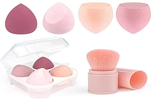 通用 Make-up-spons, 4 en 1 stuks sponzen en professionele contourborstel, droog en nat, latexvrij, voor gezichtsbehandeling, make-up, sponzen, geschikt voor loation, basis, corrector, blozen