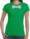 Bellatio Decorations Shoppartners Bv Groen fun t-shirt met vlinderdas in glitter zilver dames - shirt met glitterstrikje XL