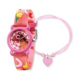 Hartzengel Kinderhorlogeset, met paardenmotief, analoog polshorloge, robuuste kunststof behuizing, zachte band, 27 mm, 3 ATM met bijpassende nylon armband en pennenetui, S, kunststof roestvrij staal