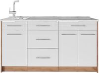 Vicco Keukenblok Fame-Line, Wit Hoogglans, 150 cm, WB Marmer