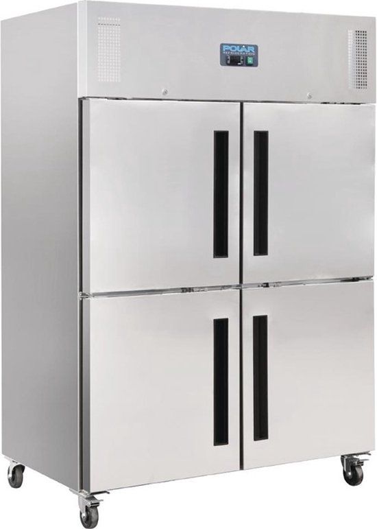 Polar Vrieskast RVS 2 x 2 Deurs 1200 liter met wielen