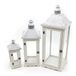 Set van 3 houten lantaarns en bovenkant van metaal in wit en grijs, 87 x 32 x 32 cm