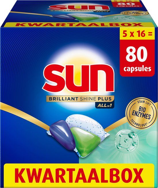 Sun Vaatwastabletten Brilliant Shine Plus All-in 1 - 80 Capsules