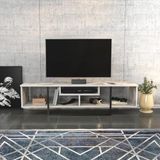 Hanah Home Stijlvolle tv-standaard, zwart & wit, 150 cm x 35,2 cm x 40 cm, 100% melamine gecoat verdeelbord, 18 mm dik, modern design voor woonkamer en entertainmentruimtes