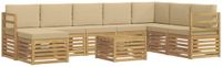 vidaXL - Bank loungeset - Massief acacia hout - Wit en beige - 4 zitplekken