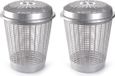 Plasticforte Wasmand met deksel - 2 stuks - 50 liter - zilverkleurig - rond
