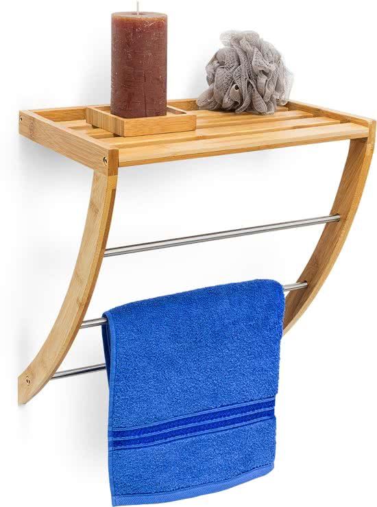 Relaxdays Handdoekenrek - Bamboe & Verchroomd Metaal - Modern Design