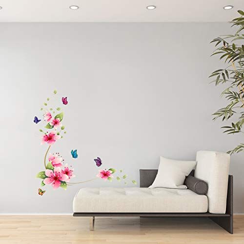 Roze Bloemen en Vlinder Sticker