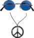Smiffys Hippie Flower Power set de déguisement - collier peace - et lunettes rondes de fête - bleu - Adultes
