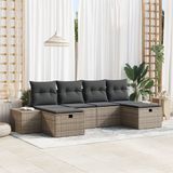 vidaXL Tuinbank Set 6-delig Poly Rattan Grijs