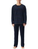 Schiesser Heren Pyjama Badstof Lange Mouw Blauw Maat 48