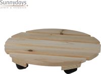 Sunnydays Plantenpot trolley - hout - naturel - rond - 30 x 30 cm