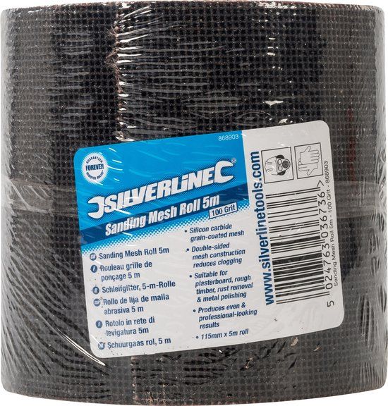 Silverline Schuurgaas rol - 5 meter - korrel 100 - dubbelzijdig - 115 mm breed