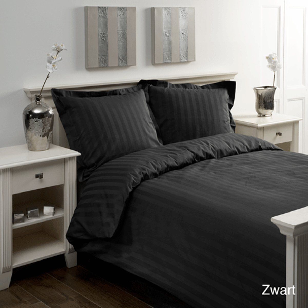 Papillon katoensatijnen dekbedovertrek 1 persoons - Zwart - 140x220 cm